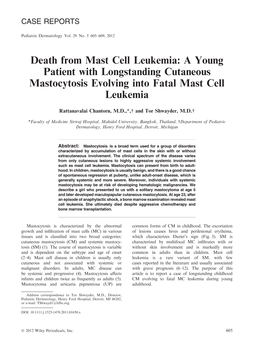 Death from Mast Cell Leukemia: a Young Patient with Longstanding Cutaneous Mastocytosis Evolving Into Fatal Mast Cell Leukemia