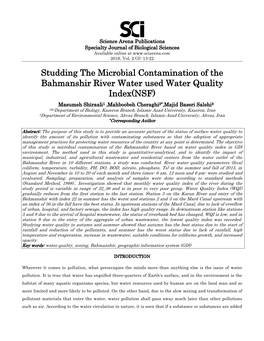 Studding the Microbial Contamination of the Bahmanshir River Water Used Water Quality Index(NSF)