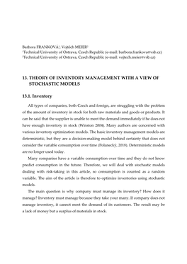 Theory of Inventory Management with a View of Stochastic Models