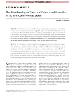 The Bioarchaeology of Structural Violence and Dissection in the 19Th-Century United States