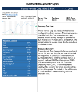 Franco-Nevada Corp. (NYSE: FNV) 11.17.2020