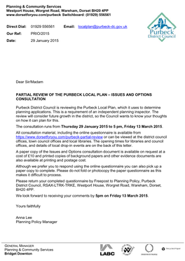 Direct Dial: 01929 556561 Email: Localplan@Purbeck-Dc.Gov.Uk Our Ref: PRIO/2015 Date: 29 January 2015