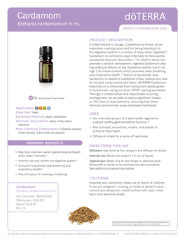 Cardamom Elettaria Cardamomum 5 Ml PRODUCT INFORMATION PAGE