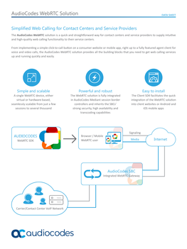 Audiocodes Webrtc Solution DATA SHEET