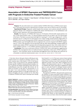 Association of SPINK1 Expression and TMPRSS2:ERG Fusion with Prognosis in Endocrine-Treated Prostate Cancer