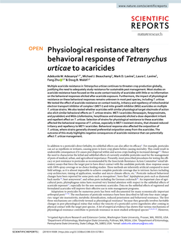 Physiological Resistance Alters Behavioral Response of Tetranychus Urticae to Acaricides Adekunle W