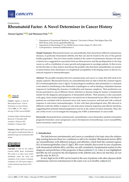 Rheumatoid Factor: a Novel Determiner in Cancer History