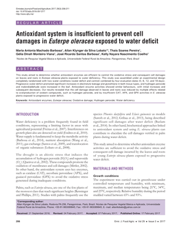 Antioxidant System Is Insufficient to Prevent Cell Damages in Euterpe Oleracea Exposed to Water Deficit