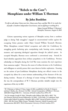"Rebels to the Core": Memphians Under William T. Sherman