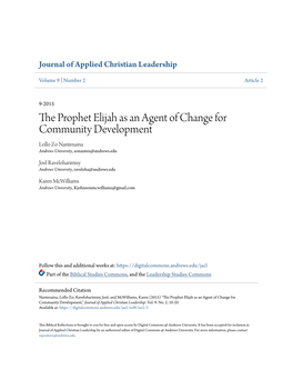 The Prophet Elijah As an Agent of Change for Community Development