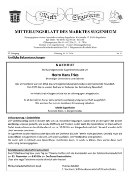 Mitteilungsblatt Nr. 11 / 2016