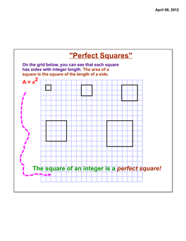 "Perfect Squares" on the Grid Below, You Can See That Each Square Has Sides with Integer Length