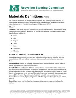Materials Definitions, 7/12/19