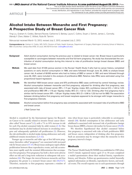 Alcohol Intake Between Menarche and First Pregnancy: a Prospective Study of Breast Cancer Risk Ying Liu, Graham A