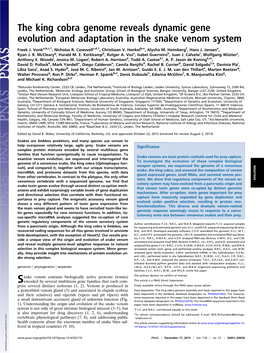 The King Cobra Genome Reveals Dynamic Gene Evolution and Adaptation in the Snake Venom System