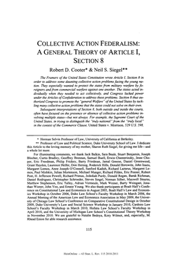COLLECTIVE ACTION FEDERALISM: a GENERAL THEORY of ARTICLE I, SECTION 8 Robert D