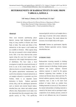 Heterogeneity of Radioactivity in Soil from Varkala, Kerala