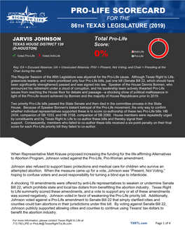 JARVIS JOHNSON Total Pro-Life Score