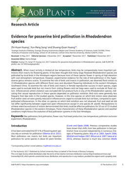 Evidence for Passerine Bird Pollination in Rhododendron Species