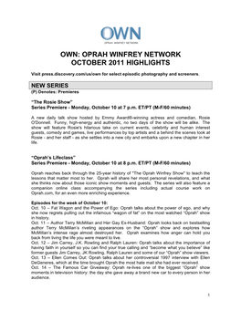 Oprah Winfrey Network October 2011 Highlights