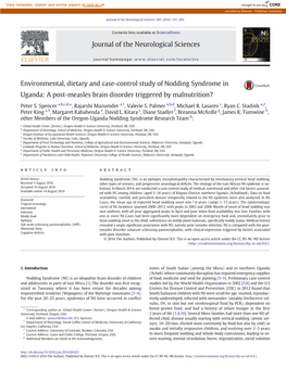 Environmental, Dietary and Case-Control Study of Nodding Syndrome in Uganda: a Post-Measles Brain Disorder Triggered by Malnutrition?