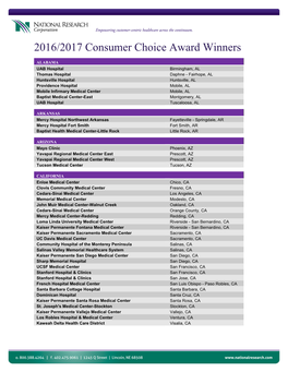 2016/2017 Consumer Choice Award Winners