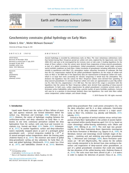 Geochemistry Constrains Global Hydrology on Early Mars ∗ Edwin S