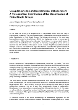 Group Knowledge and Mathematical Collaboration: a Philosophical Examination of the Classification of Finite Simple Groups