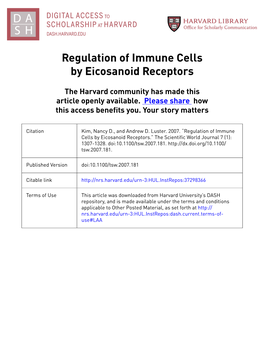 Regulation of Immune Cells by Eicosanoid Receptors