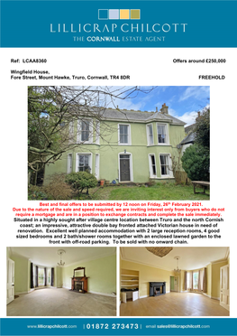 LCAA8360 Offers Around £250000 Wingfield House, Fore Street