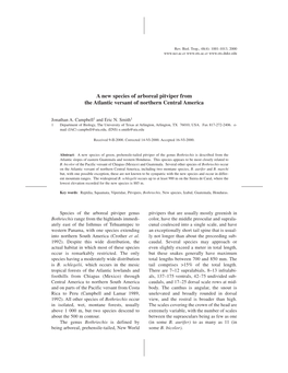 A New Species of Arboreal Pitviper from the Atlantic Versant of Northern Central America