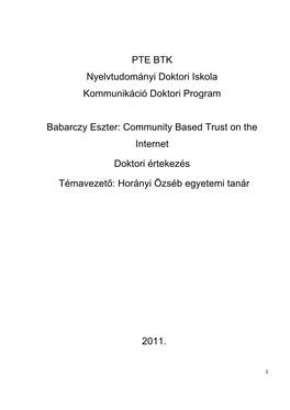 Eszter Babarczy: Community Based Trust on the Internet