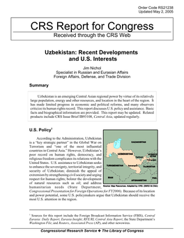 Uzbekistan: Recent Developments and U.S