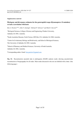 Page 1 of 10 Phylogeny and Divergence Estimates for the Gasteruptiid Wasps (Hymenoptera : Evanioidea) Reveals a Correlation