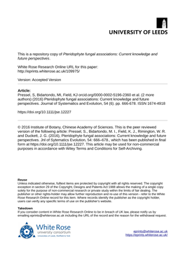 Pteridophyte Fungal Associations: Current Knowledge and Future Perspectives