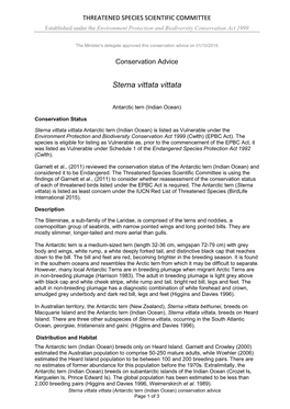 Conservation Advice Sterna Vittata Vittata