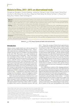 Malaria in China, 2011–2015