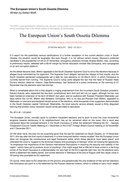 The European Union's South Ossetia Dilemma