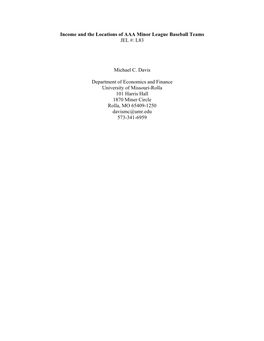Income and the Locations of AAA Minor League Baseball Teams JEL #: L83