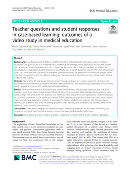 Teacher Questions and Student Responses in Case-Based Learning