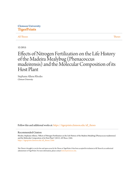 Effects of Nitrogen Fertilization on the Life History of the Madeira Mealybug