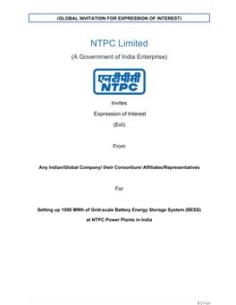 Eoi for 1000 Mwh of BESS at NTPC Power Plants