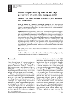 Stem Damages Caused by Heart Rot and Large Poplar Borer on Hybrid and European Aspen