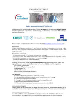 Swiss Nanotechnology Phd Award