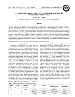 A Comparative Taxonomic Study of Seeds of Some Plants of Rosaceae Family in Iraq