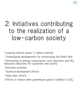 2. Initiatives Contributing to the Realization of a Low-Carbon Society