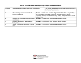 SS.7.C.3.1 Low Level of Complexity Sample Item Explanation