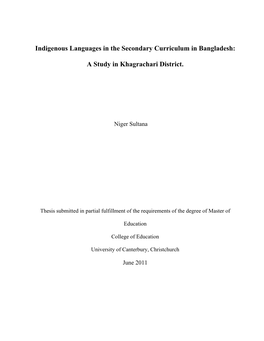 Indigenous Languages in the Secondary Curriculum in Bangladesh