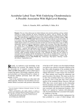 Acetabular Labral Tears with Underlying Chondromalacia: a Possible Association with High-Level Running