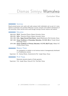 Dismas Simiyu Wamalwa – Curriculum Vitae